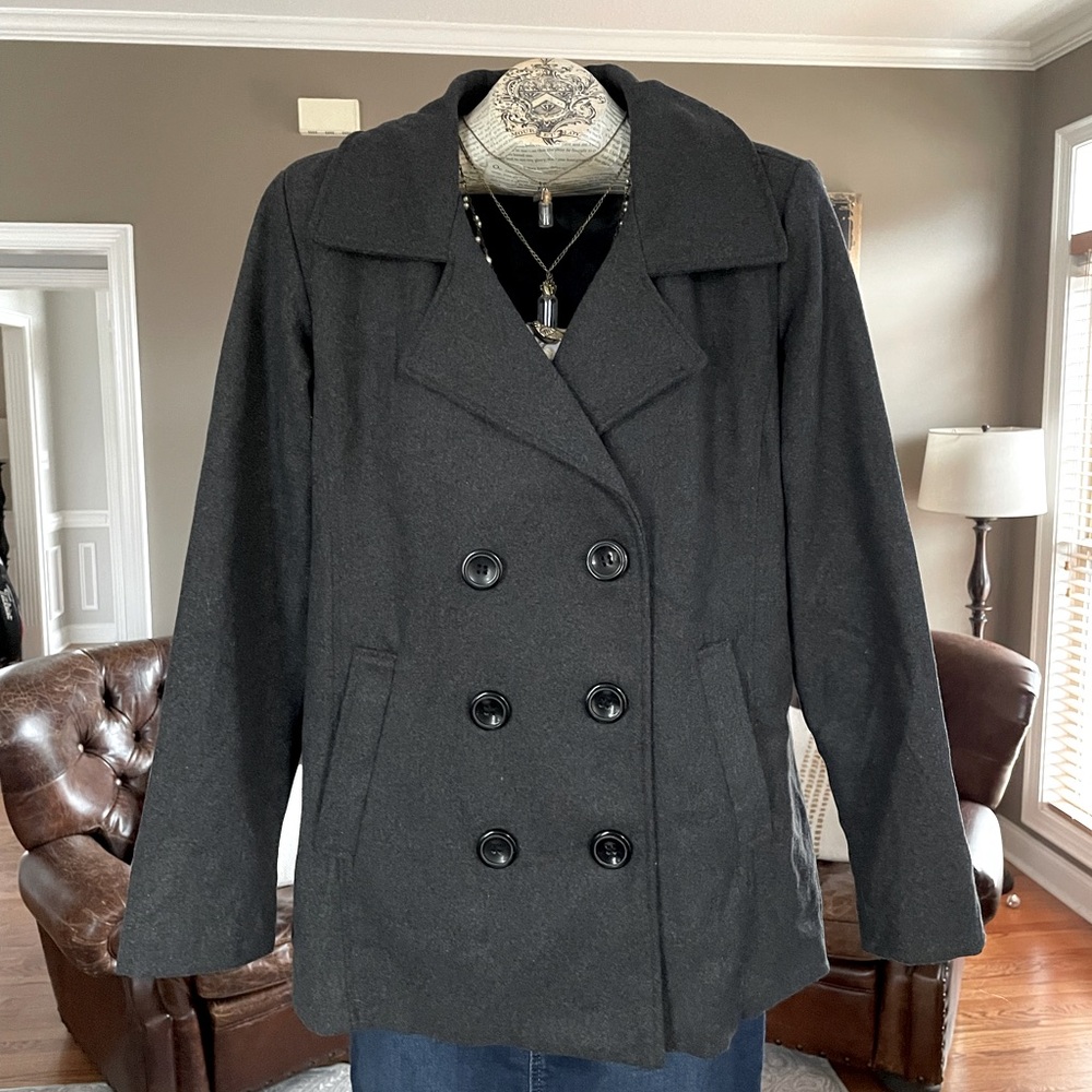 Women's Double-Breasted Charcoal Grey Peacoat